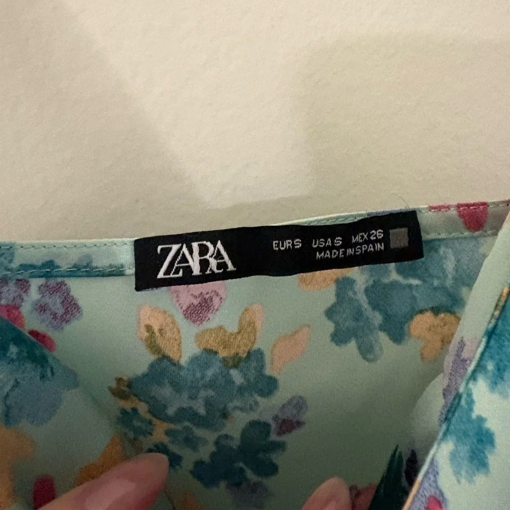 Zara Floral Printed Midi/Maxi Slip Side Tie Tank Dress Light Blue Pink Size S - Picture 9 of 12